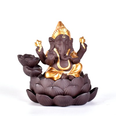 Incense burner india ganesha backflow elephant gold brass ganesha idol decoration backflow incense burner fountain bakhoor set